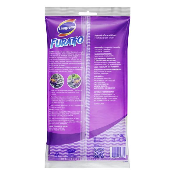 Pano Multiuso Lavanda Limppano Furatto 58cm x 33cm 5 Unidades Pano Multiuso Lavanda Limppano Furatto 58cm x 33cm 5 Unidades