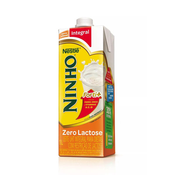 Leite UHT Integral Zero Lactose NINHO 1l Leite UHT Integral Zero Lactose NINHO FORTI+ NESTLÉ Caixa 1l