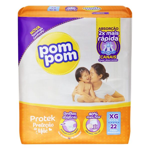 Fralda Descartável Infantil Pom Pom Protek Proteção de Mãe XG Pacote 22 Unidades