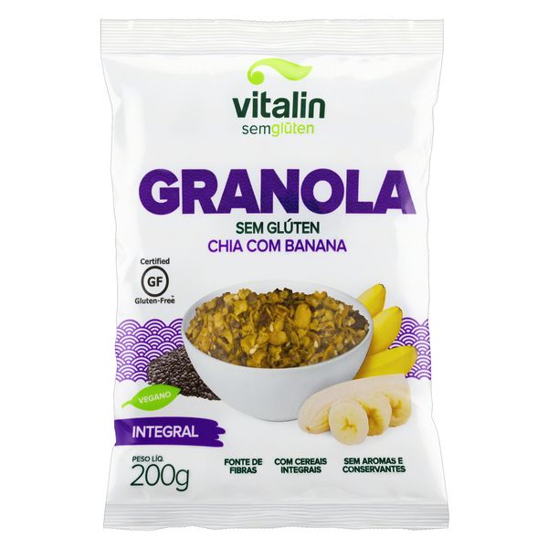 Granola Chia com Banana sem Glúten Vitalin Pacote 200g