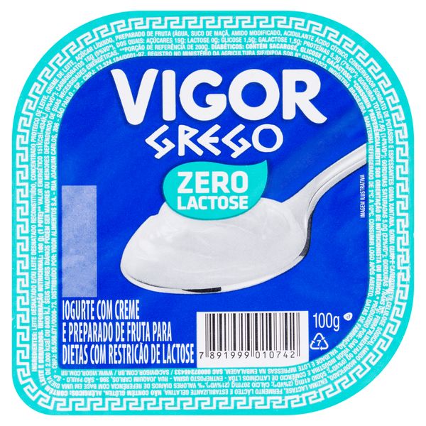 Iogurte Grego Zero Lactose Vigor Pote 100g