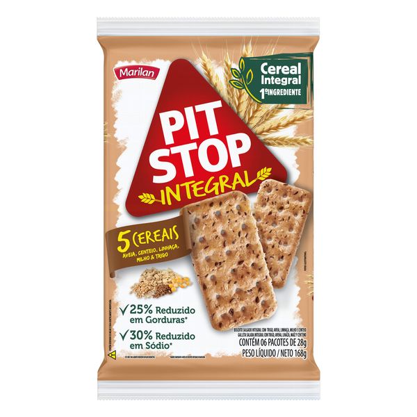 Pack Biscoito com 5 Cereais Integral Marilan Pit Stop Pacote 168g 6 Unidades