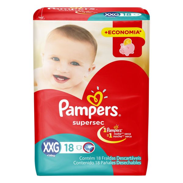 Fralda Descartável Infantil Pampers Supersec XXG Pacote 18 Unidades Fralda Descartável Infantil Pampers Supersec XXG Pacote 18 Unidades