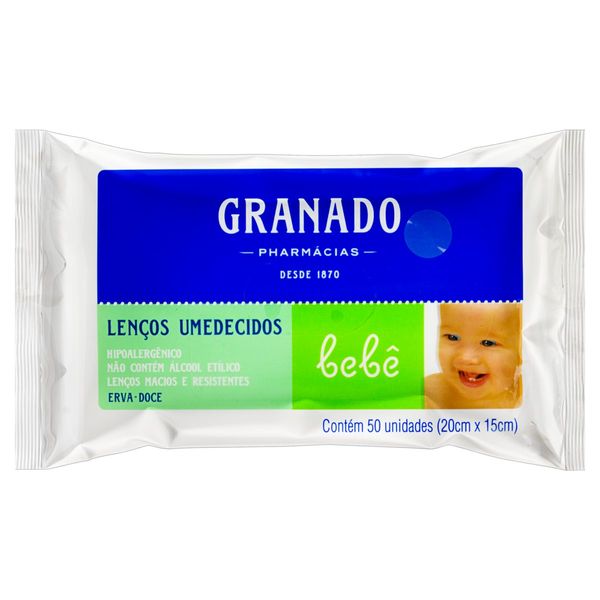 Lenço Umedecido Erva-Doce Granado Bebê Pacote 50 Unidades
