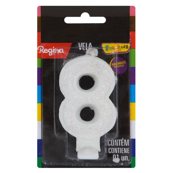 Vela de Aniversário Branca nº 8 Super Glitter Regina Cartela Vela de Aniversário Branca nº 8 Super Glitter Regina Cartela