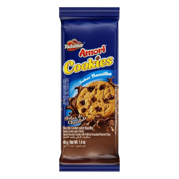 Biscoito Cookie Baunilha com Gotas de Chocolate Richester Amori Pacote 40g