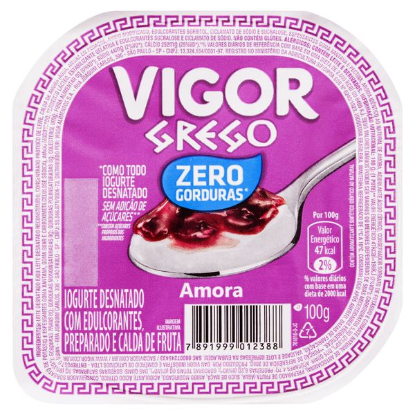 Iogurte Desnatado Grego Calda Amora Vigor Pote 100g
