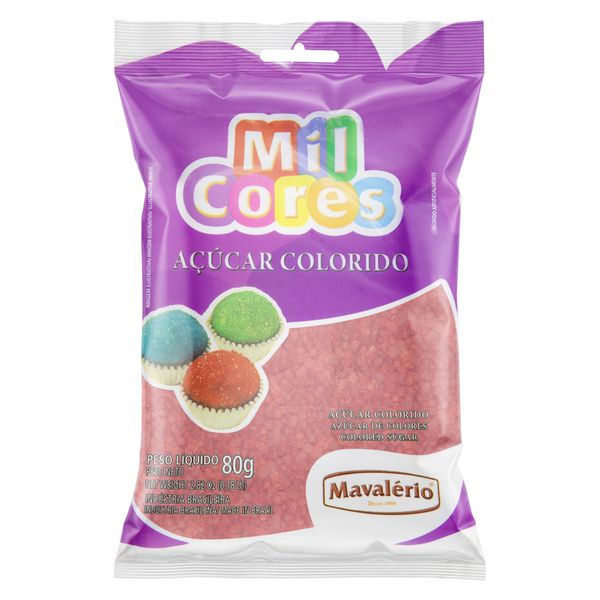 Açúcar Colorido Vermelho Mil Cores Pacote 80g