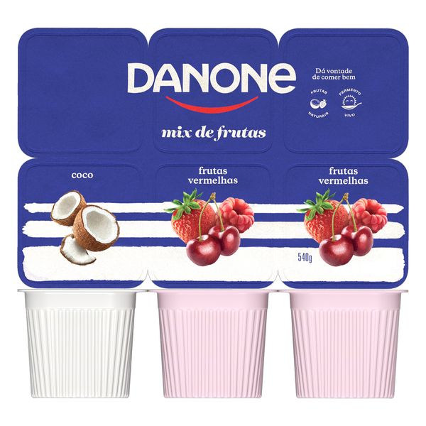 Iogurte Integral Mix de Frutas + Coco + Frutas Vermelhas Danone Bandeja 540g 6 Unidades