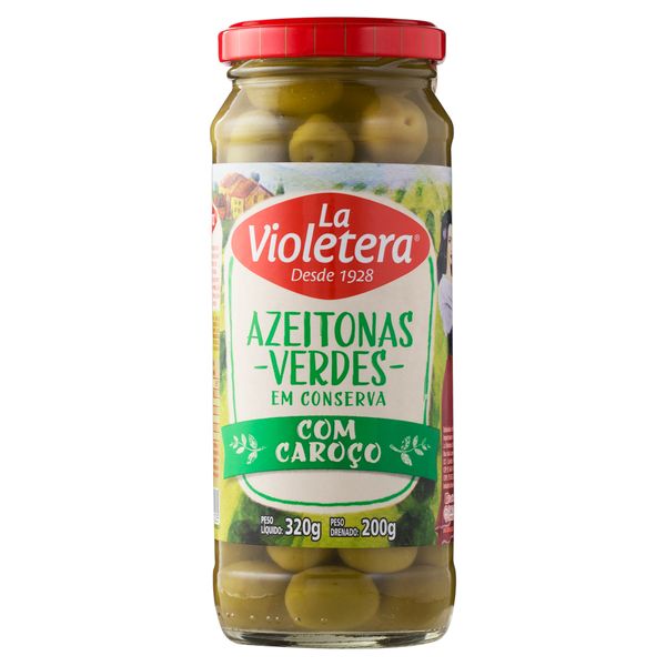Azeitona Verde em Conserva Inteira com Caroço La Violetera Vidro 200g Azeitona Verde em Conserva Inteira com Caroço La Violetera Vidro 200g