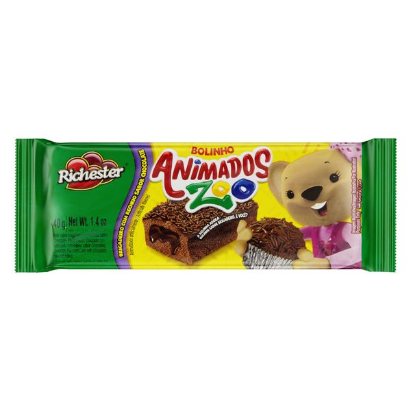 Bolinho Brigadeiro Recheio Chocolate Richester Animados Zoo Pacote 40g