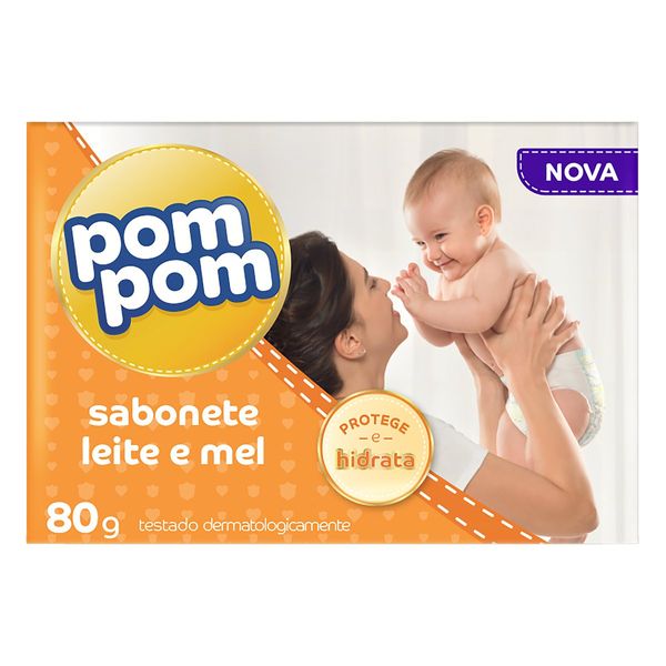 Sabonete Infantil em Barra Leite e Mel Pom Pom Caixa 80g