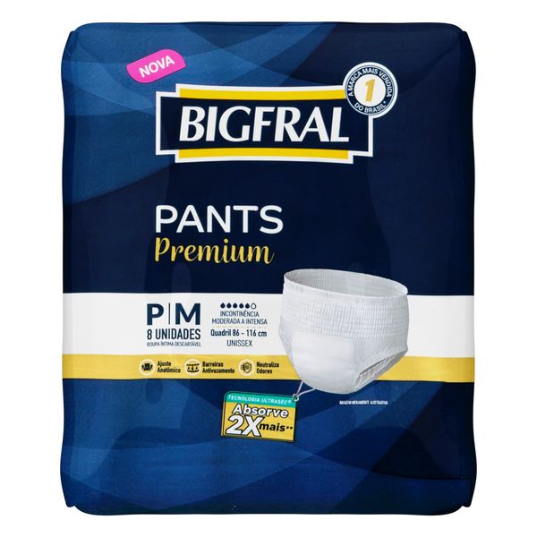 Roupa Íntima Descartável Unissex Bigfral Pants Premium P/M Pacote 8 Unidades