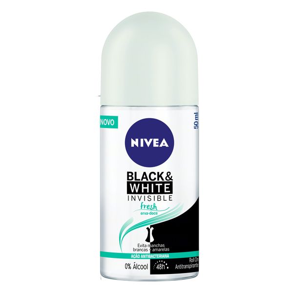 Desodorante Antitranspirante NIVEA 50ml Desodorante Antitranspirante Black & White NIVEA Fresh Erva Doce Roll-on 50ml