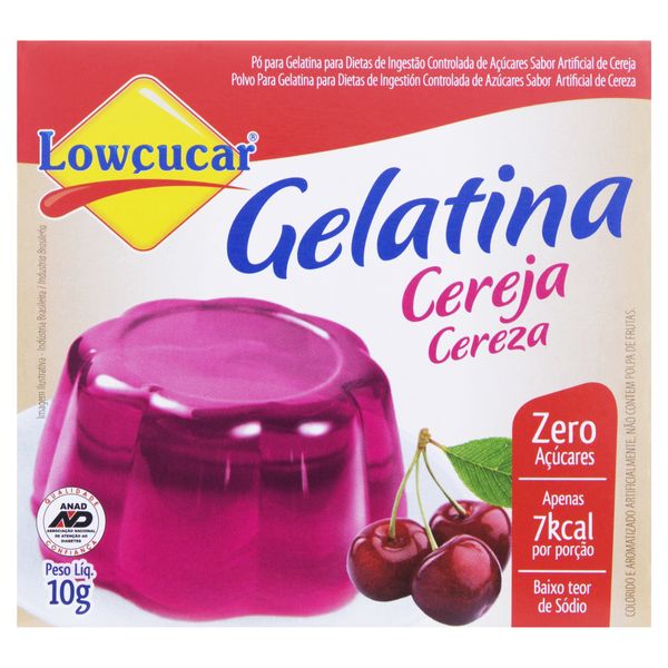 Gelatina em Pó Cereja Zero Açúcar Lowçucar Caixa 10g