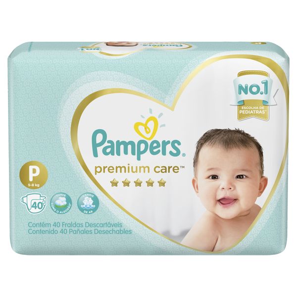 Fralda Descartável Infantil Pampers Premium Care P Pacote 40 Unidades