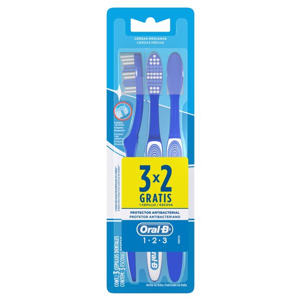 Pack Escova Dental Média Oral-B 1-2-3 Leve 3 Pague 2 Unidades Pack Escova Dental Média Oral-B 1-2-3 Leve 3 Pague 2 Unidades