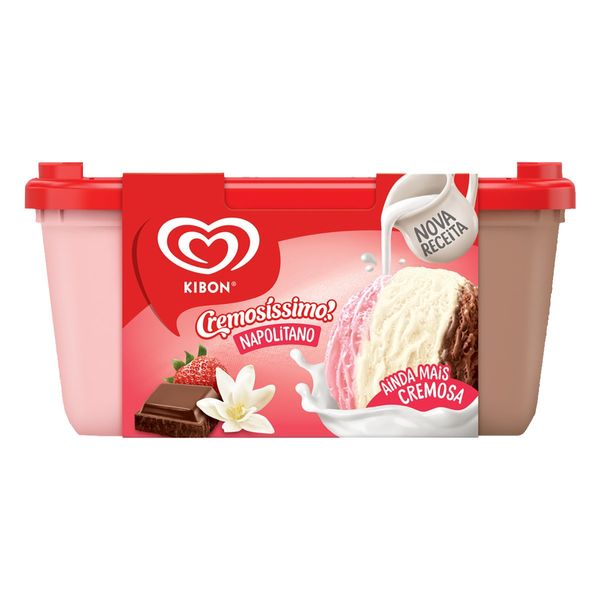 Sorvete Napolitano Kibon Cremosíssimo Pote 1,5l Sorvete Napolitano Kibon Cremosíssimo Pote 1,5l