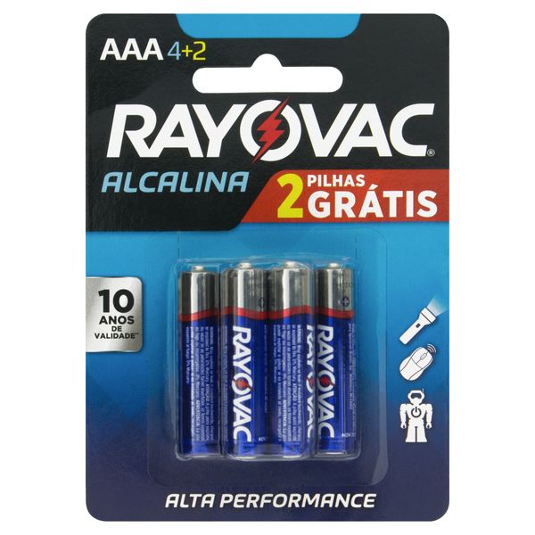 Pilha Alcalina AAA Rayovac 6 Unidades 1,5V Grátis 2 Pilhas