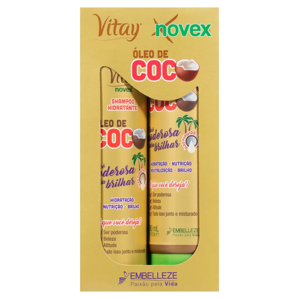 Kit Shampoo Hidratante + Tratamento Condicionante Vitay Novex Óleo de Coco 300ml Cada