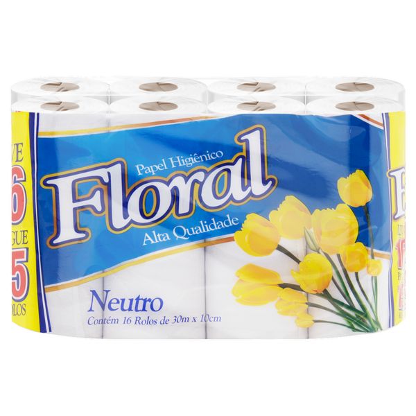Papel Higiênico Folha Simples Neutro Floral 30m Pacote Leve 16 Pague 15 Unidades