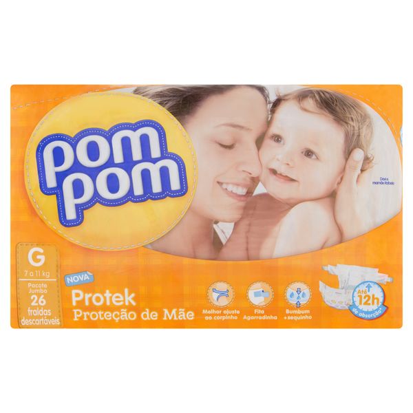 Fralda Descartável Infantil Pom Pom Protek Proteção de Mãe G Pacote 26 Unidades