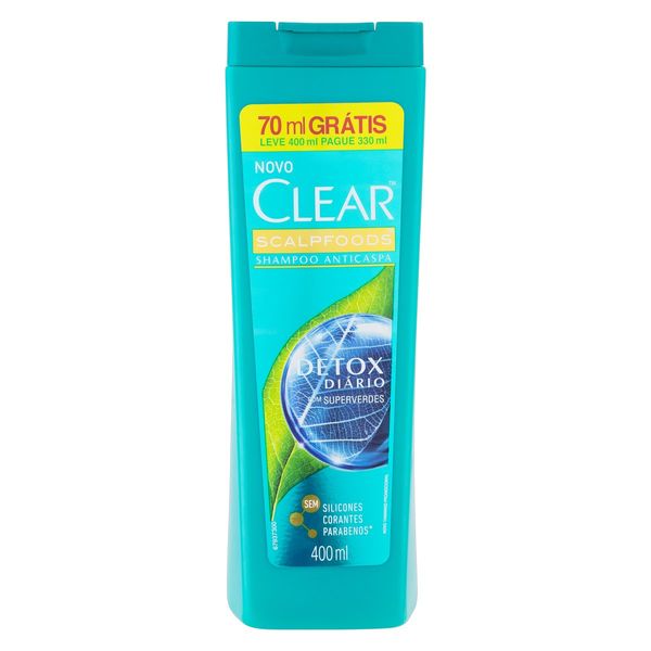 Shampoo Anticaspa Clear Detox Diário Frasco Leve 400ml Pague 330ml