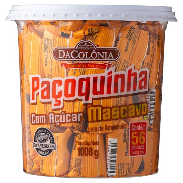 Pack Paçoquinha com Açúcar Mascavo DaColônia Pote 1008g 56 Unidades