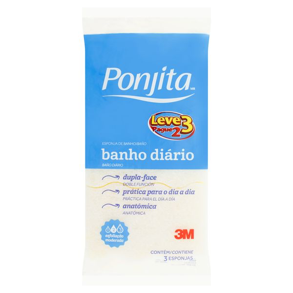 Esponja PONJITA 3un Esponja de Banho Diário PONJITA Pacote 3un