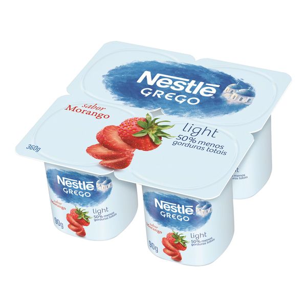 Iogurte Grego Morango Light Nestlé Bandeja 360g 4 Unidades