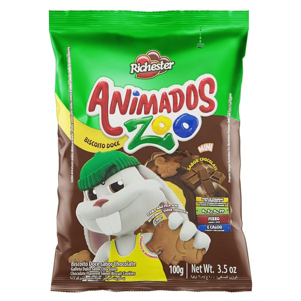 Biscoito Chocolate Richester Mini Animados Zoo Pacote 100g