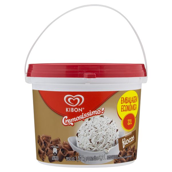Sorvete Flocos Kibon Cremosíssimo Pote 3,2l Embalagem Econômica Sorvete Flocos Kibon Cremosíssimo Pote 3,2l Embalagem Econômica