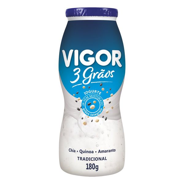 Iogurte Parcialmente Desnatado Tradicional Vigor 3 Grãos Frasco 180g