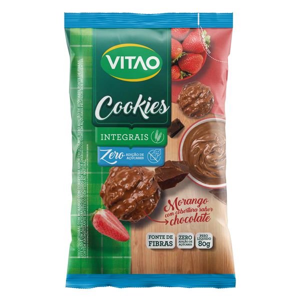 Biscoito Cookie Integral Morango Cobertura Chocolate Vitao Pacote 80g