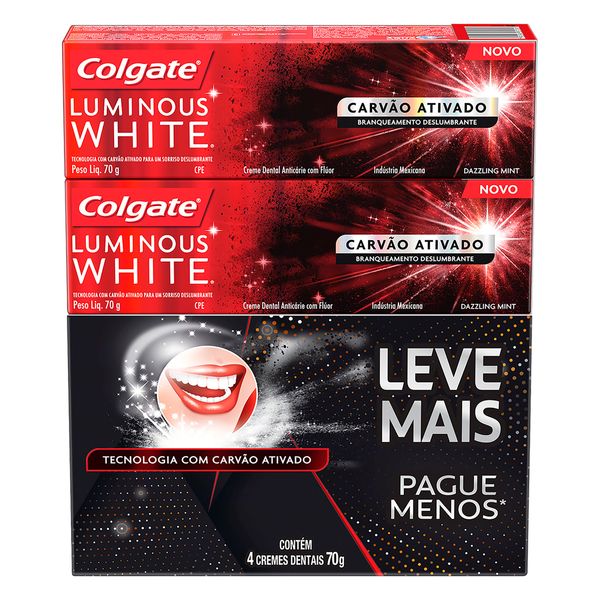 Pack Creme Dental Carvão Ativado Dazzling Mint Colgate Luminous White Caixa 4 Unidades 70g Cada Leve Mais Pague Menos