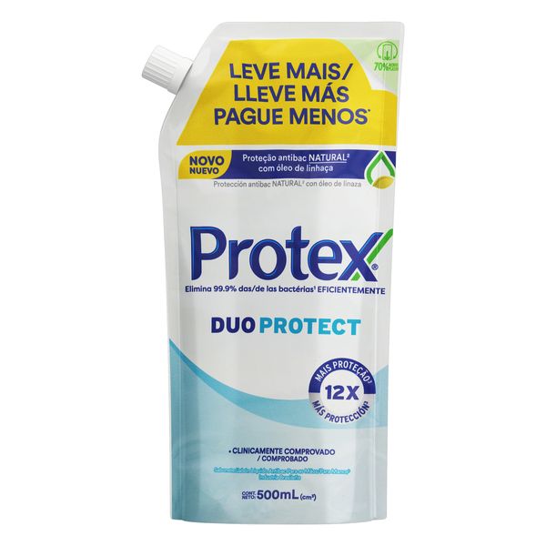 Sabonete Líquido Antibacteriano para as Mãos Protex Duo Protect Sachê 500ml Refil Leve Mais Pague Menos