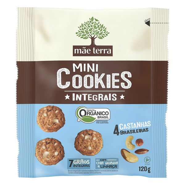 Biscoito Integral Orgânico 4 Castanhas Brasileiras Mãe Terra Mini Cookies Pacote 120g