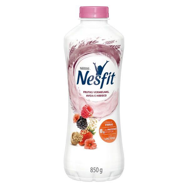 Iogurte Desnatado Frutas Vermelhas, Aveia e Hibisco Zero Lactose Nestlé Nesfit Garrafa 850g