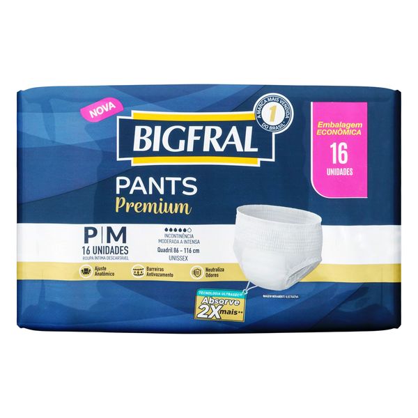 Roupa Íntima Descartável Bigfral Pants Premium P/M Pacote 16 Unidades Embalagem Econômica