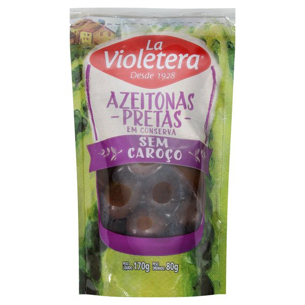 Azeitona Preta em Conserva Inteira sem Caroço La Violetera Sachê 80g