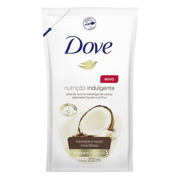 Sabonete Líquido Nutrição Indulgente Leite de Coco e Manteiga de Cacau Dove Sachê 200ml Refil