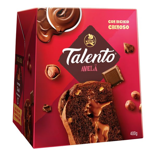 Panettone Chocolate Talento Avelã Recheio Gianduia Garoto Caixa 400g
