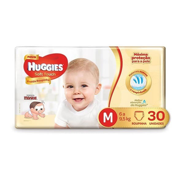 Fralda Roupinha SOFT TOUCH HUGGIES Tamanho M Pacote 30un