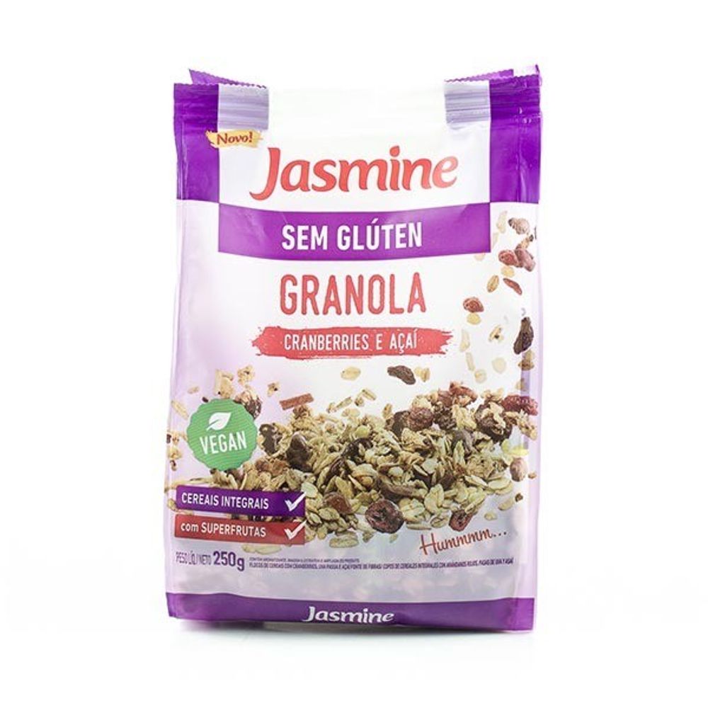 Granola JASMINE Sem glúten Cranberries e Açaí Pacote 250g patiogourmet