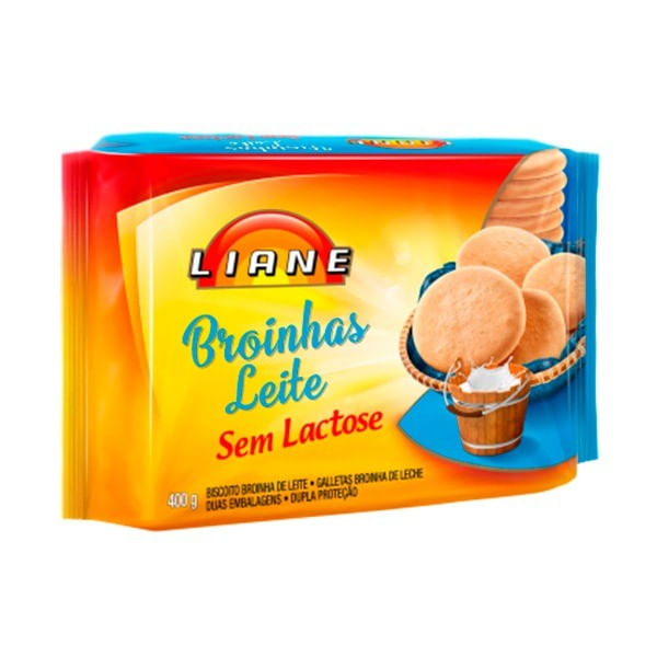 Biscoito Broinha Sem Lactose LIANE Sabor Leite Pacote 400g