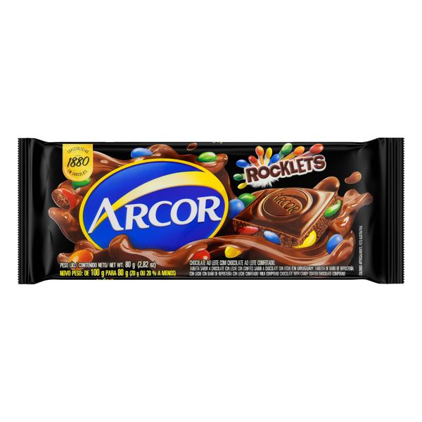 Chocolate ao Leite Rocklets Arcor Pacote 80g
