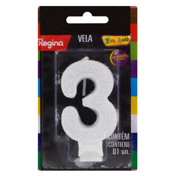 Vela de Aniversário Branca nº 3 Super Glitter Regina Cartela Vela de Aniversário Branca nº 3 Super Glitter Regina Cartela