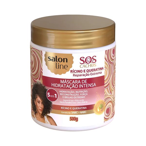 Máscara de hidratação SOS Cachos Rícino e Queratina Salon Line Pote 500G