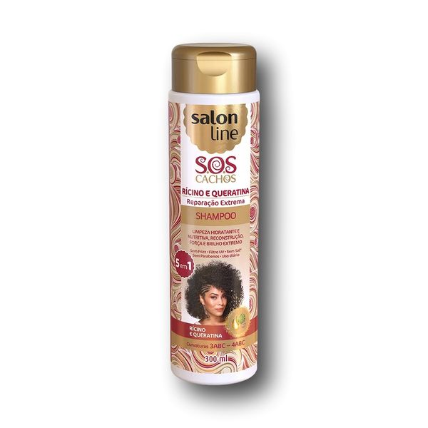 Shampoo S.O.S Cachos Ricino e Queratina Salon Line Frasco 300ML