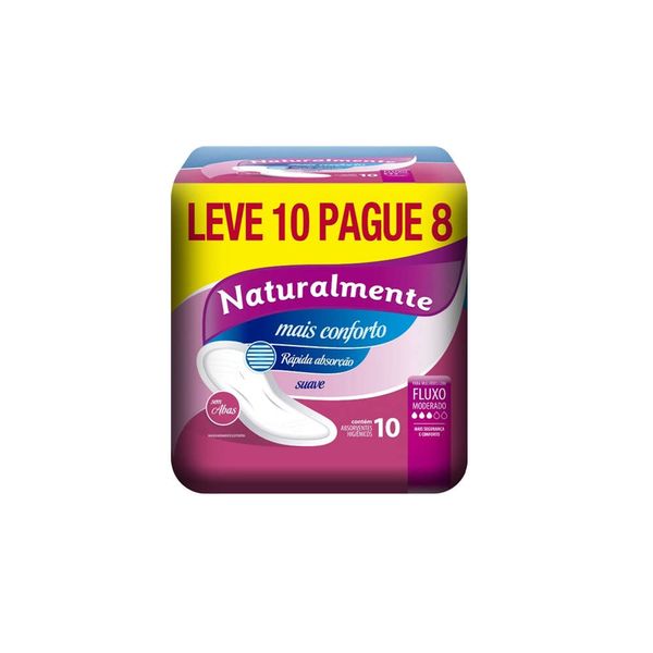 Absorvente NATURALMENTE Mais Conforto Suave Sem Abas Leve 10 pague 8 pacote 10un